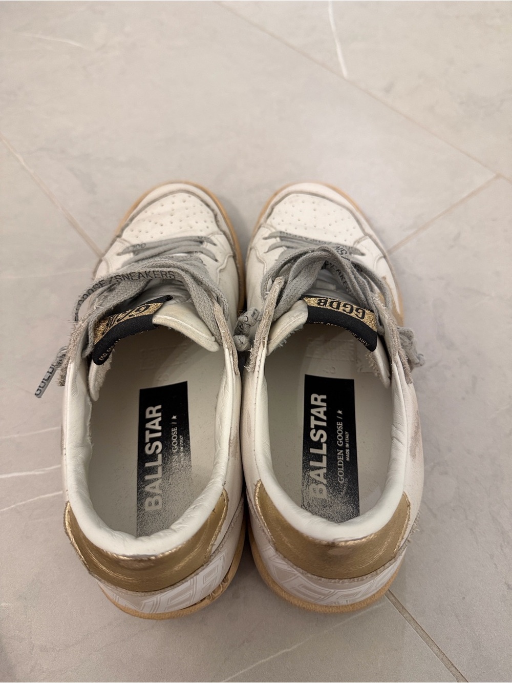 Golden Goose Ball Star White Leather Sneakers with Gold Star Accent - Picture 2 of 7